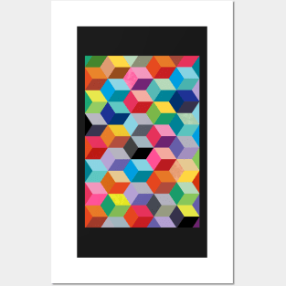 Geometric rainbow cubes Posters and Art